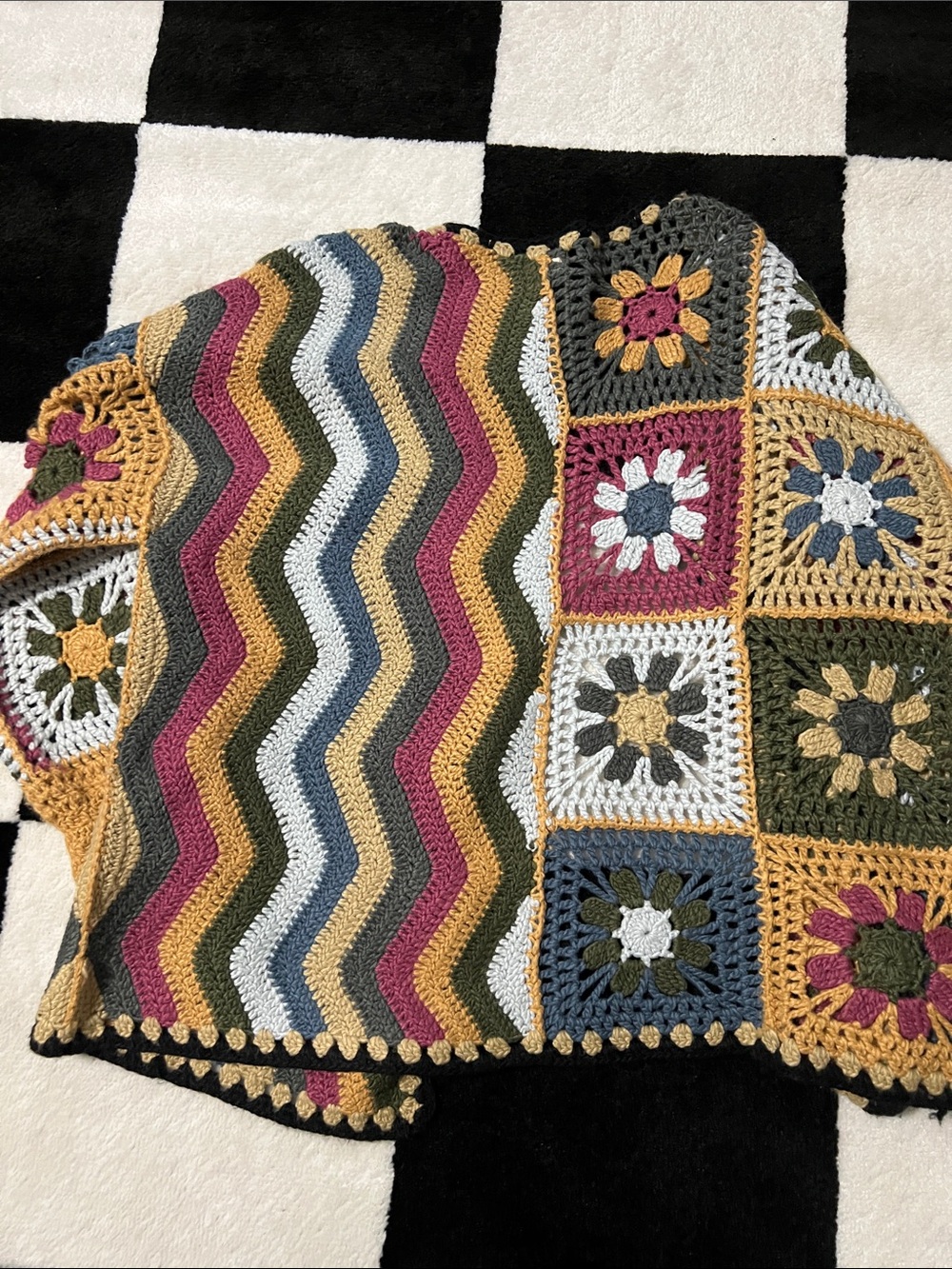 Multi-Color Crochet Patchwork Cardigan Sweater - Women - Picture 5 of 5